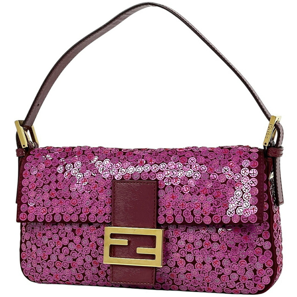 Fendi logo Mamma Bucket sequin One Shoulder Hobo bag satin pink